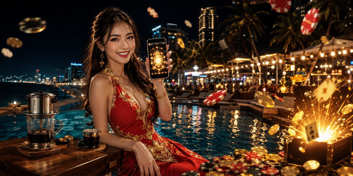 Người dùng tại Nha Trang xem ứng dụng casino trong quán cà phê